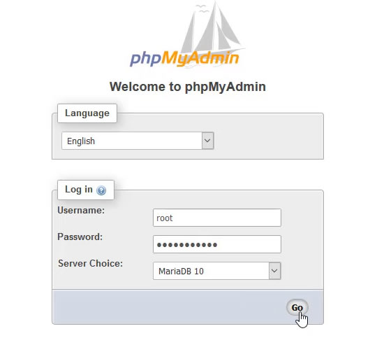 phpmyadmin root and password entry